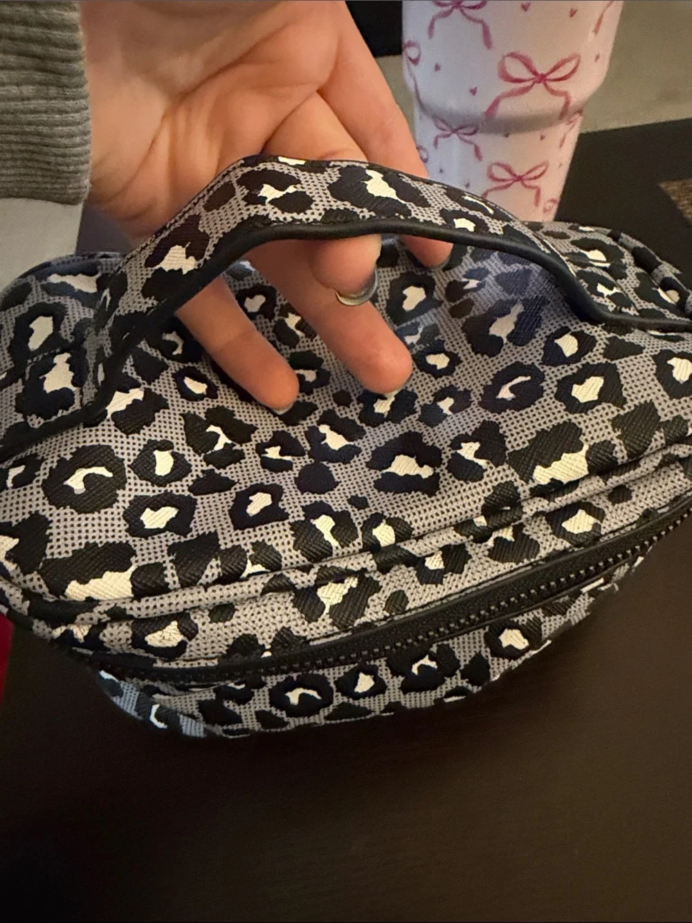 Maison Scotch / Scotch & Soda Black/Gray and White Leopard Cosmetic Case